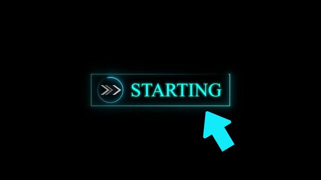 Glowing neon line mouse cursor animation pointing towards starting button in looping with transparent background. Up and down arrow moving on business ... See More