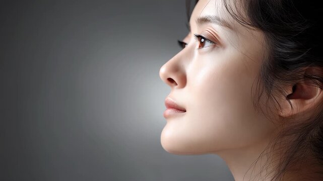 Close-up of Eastern woman's profile showcasing delicate skin texture
