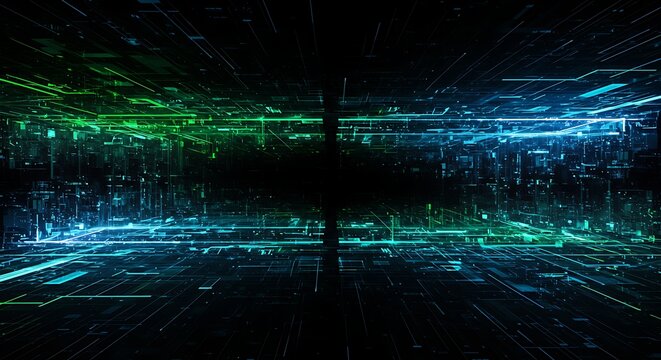 Abstract digital network structure with blue and green lines illustration