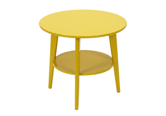 Isolated two-tiered round table in yellow, perfect side table for living room or bedroom décor