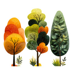 Stylized trees with textured foliage and grass elements