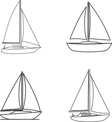 Four hand drawn sketch style sailboat in line art style