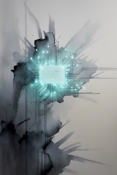 professional photo of a delicate neutral watercolor wash subtly fading into a low-opacity binary code pattern creating an organic-digital fusion set against a clean and minimal layout optimized for in