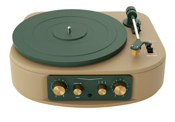 Obraz premium Isolated Vintage Turntable, Record Player, Audio Equipment, Music Player in Green and Tan