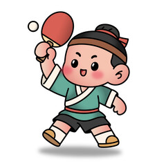 A cartoon vector sports man playing table tennis