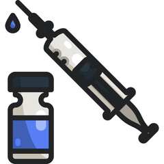 Medical Syringe and Vial with Droplet Icon for Vaccination and Medicine Delivery on Transparent Background Simple Illustration Style
