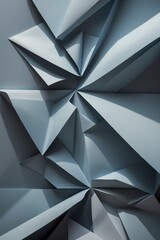 Professional photograph of an abstract geometric background featuring intricate folded paper shadows and light digital reflections set against a muted gray-blue palette conveying a sophisticated and p