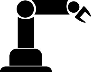 Robotic Arm Icon and Industrial Automation Vector of Mechanical Robot Hand, Factory Machine, Engineering Technology Symbol in Black Flat Style