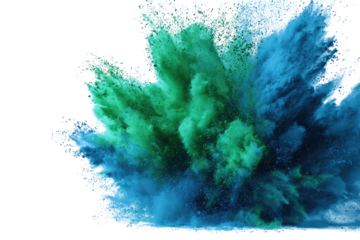 Vivid explosion of aqua and teal powder against a black background, creating dynamic art