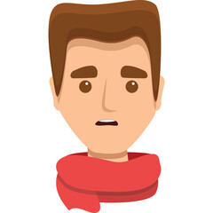 Man with Brown Hair and Red Scarf Looking Worried Against Transparent Background Flat Design Illustration