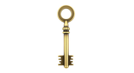 Isolated vintage golden key with ornate handle is a classic symbol of access, security