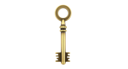 Isolated vintage golden key with ornate handle is a classic symbol of access, security