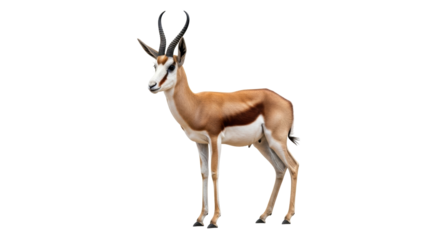 Isolated Springbok Antelope Stands Alert, a graceful animal from Africa with curving horns