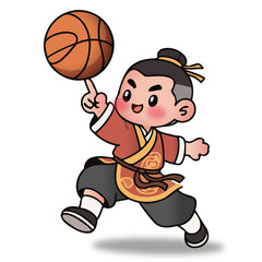 A cartoon vector sports man playing basketball