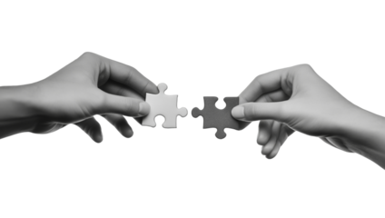 Hands Holding Puzzle Pieces isolated on a transparent background