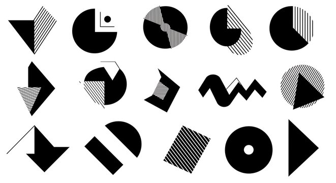 Abstract graphic shapes in black and white isolated on white background