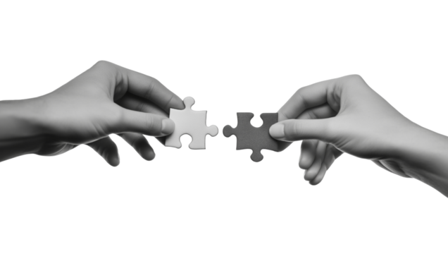 Hands Holding Puzzle Pieces isolated on a transparent background