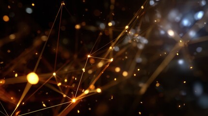 Abstract futuristic technological background: geometric shapes of glowing lines and dots. Big data, neural networks, internet.