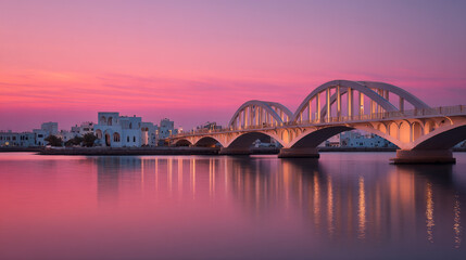 Fototapeta premium metalic bridge over a river at sunset