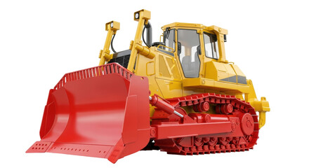 Fototapeta premium Isolated Red and Yellow Bulldozer Construction Heavy Equipment for Groundwork and Earthmoving