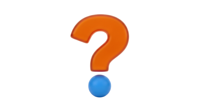 Isolated 3D question mark rendered in bright orange color with blue spherical dot below