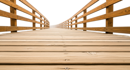 Wooden bridge isolated on transparent background, nature and architecture concept