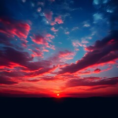 Fototapeta premium Vibrant Sunset Sky with Dramatic Red and Pink Clouds