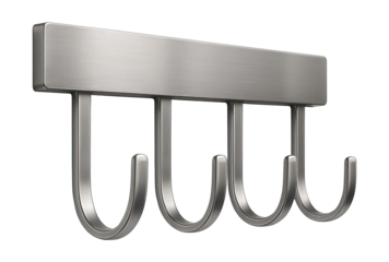 A stylish wall-mounted metal tool holder with hooks for organizing garden tools in small