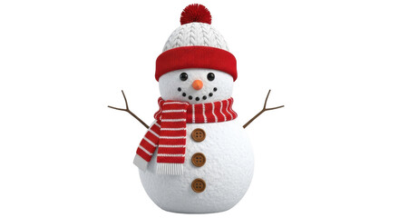 Isolated cheerful snowman in hat and scarf smiling in winter season, Christmas holiday