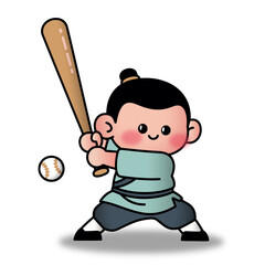 A man playing baseball in cartoon vector sports ancient costumes