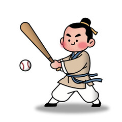 A man playing baseball in cartoon vector sports ancient costumes