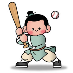 A man playing baseball in cartoon vector sports ancient costumes