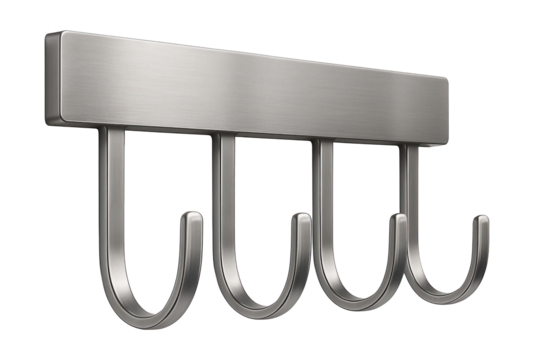 A stylish wall-mounted metal tool holder with hooks for organizing garden tools in small