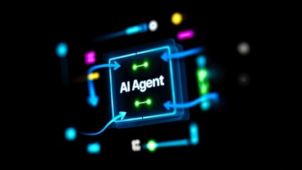 AI digital flowchart glowing neon technology interface