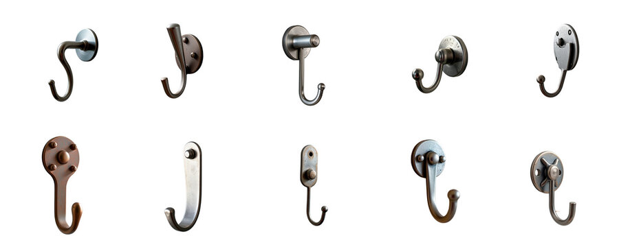 Set of metal wall hook on a transparent background