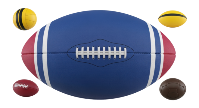 Isolated Various Sport Balls Equipment in Different Colors Leather & Synthetic Material