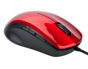  Ergonomic Red Wired Mouse for Desktop Use – Transparent PNG