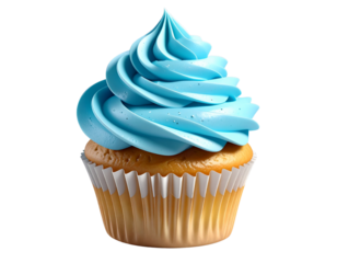 3D Render of Gourmet Cupcake with Swirled Blue Frosting and Clean Presentation