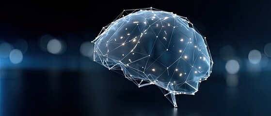 Innovative neural network design showcasing a digital brain illuminated with bright connections and patterns in a futuristic setting