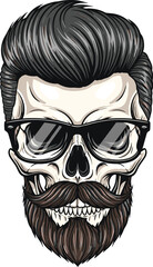 Edgy Skull with Pompadour Hairstyle and Beard Icon in Sunglasses Graphic Illustration for Halloween, Biker Gangs, Rock Music Festivals, Apparel Design, Tattoo Art, Spooky Fashion, Modern Lifestyle Bra