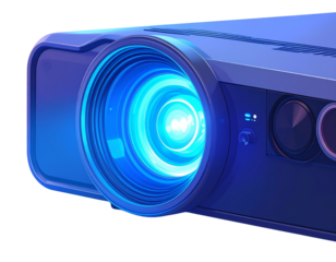  3D Render of Compact Home Theater Projector with Glowing Lens