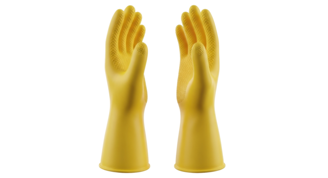 Isolated pair of bright yellow rubber gloves, household protection against viruses and bacteria
