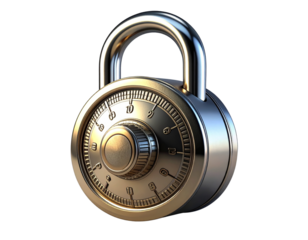 3D Render of Locked Combination Padlock with Shiny Metallic Finish
