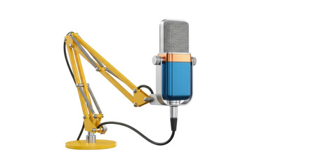 Isolated professional condenser microphone on arm stand for studio recording and podcasting