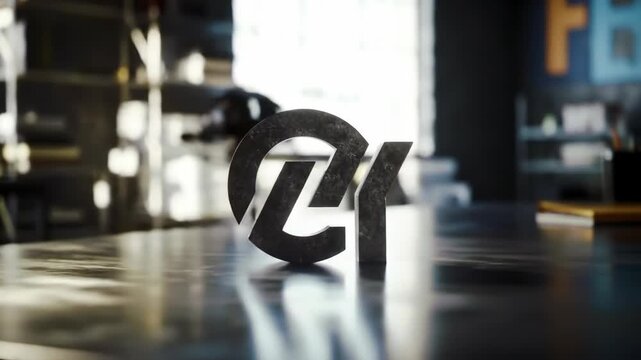 Abstract metal sculpture on a table in a modern office space