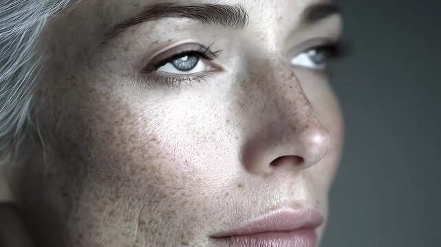 Close-up of a Silver-Haired Woman's Face Showing the Elegance of Time