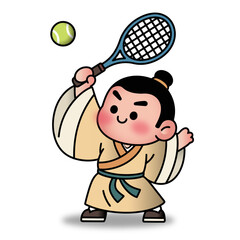 A cartoon vector sports man playing tennis