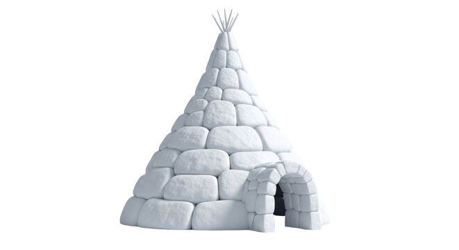Isolated igloo built from snow blocks, a shelter or house made of ice for Eskimos, design