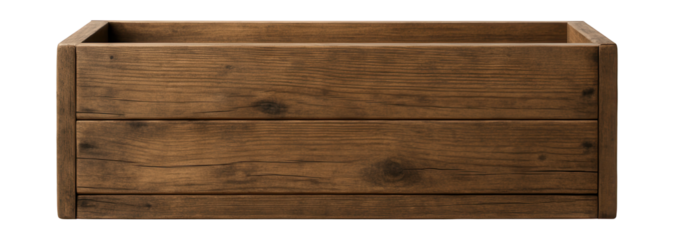 Rectangular wooden planter for balconies, made from reclaimed wood with a rustic finish.