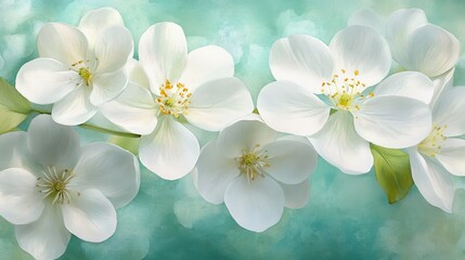 Delicate White Flowers in Soft Pastel Watercolor Illustration with Gentle Spring Bouquet Theme